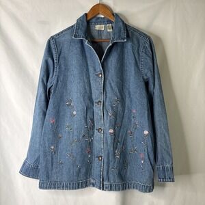 Vtg Classic Elements Cottagecore Blue Denim Button Down Shirt L 14/16 Spring